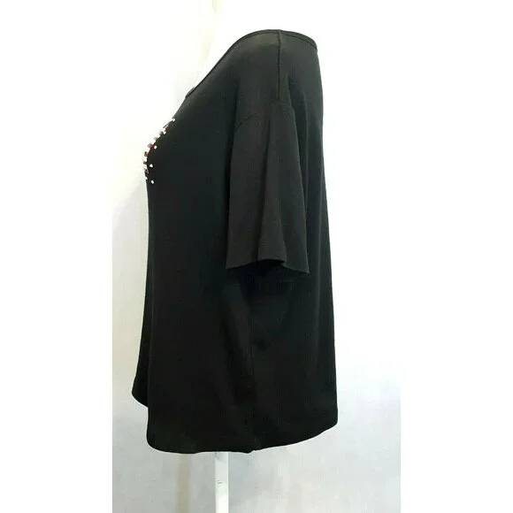 In Focus Womens Top Size XXL Short Sleeved Sequined American Flag Knit Black - Picture 4 of 7